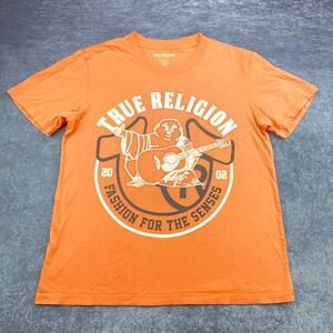 True Religion Mens Buddha Guitar Graphic T-Shirt Orange 100% Cotton Medium